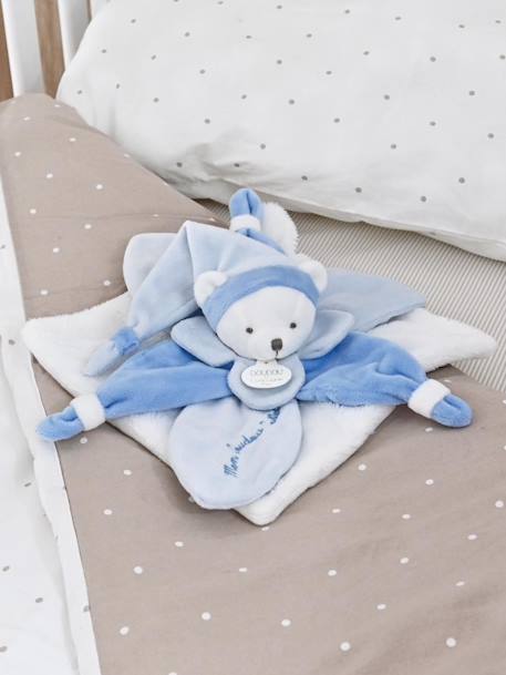 Schmusetuch mit Bärenkopf Collector 24 cm DOUDOU ET COMPAGNIE blau+rosa+taupe 