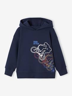 Junge-Pullover, Strickjacke, Sweatshirt-Sweatshirt-Jungen Kapuzensweatshirt mit BMX-Motiv und Recycling-Polyester