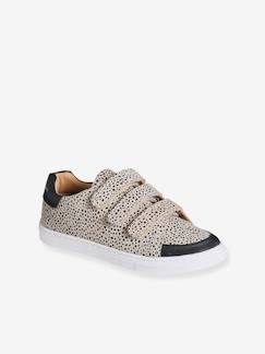 Schuhe-Mädchenschuhe 23-38-Mädchen Klett-Sneakers aus Leder mit Leopardenmuster