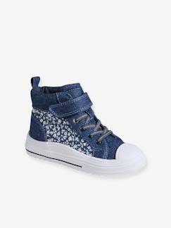 Schuhe-Mädchenschuhe 23-38-Sneakers, Tennisschuhe-Warme Mädchen High-Sneakers in Jeans-Optik, Klettverschluss