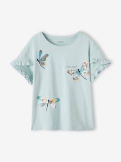 Fille-T-shirt, sous-pull-T-shirt-Tee-shirt rayé avec coeur en sequins fille