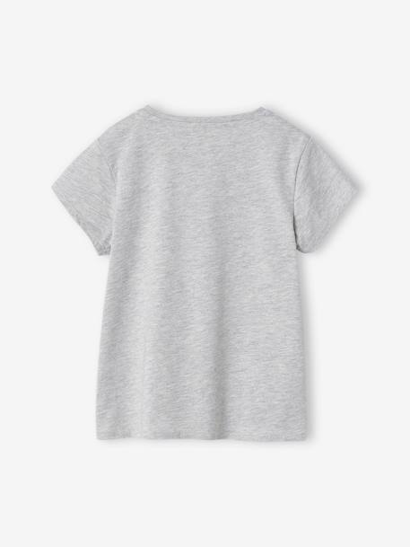 T-shirt de sport Basics fille rayures irisées placées écru+gris chiné+rose poudré 