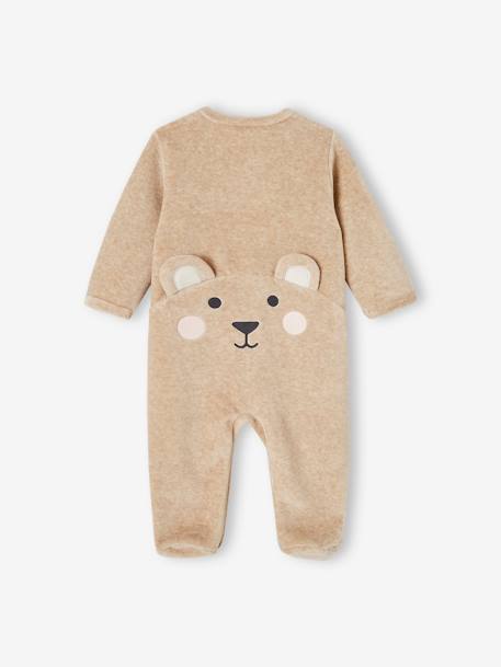 Dors-bien bébé personnalisable animal en velours beige chiné+gris chiné 