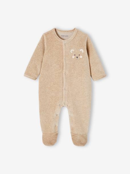 Dors-bien bébé personnalisable animal en velours beige chiné+gris chiné 