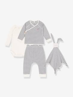 Bébé-Ensemble-Coffret cadeau naissance marinière 3 pièces et doudou lapin PETIT BATEAU