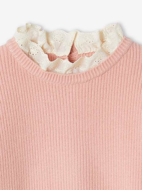 Weiter Mädchen Pullover mit Kragen bonbon rosa+himmelblau+puderbeige+rayé marine+rosa 