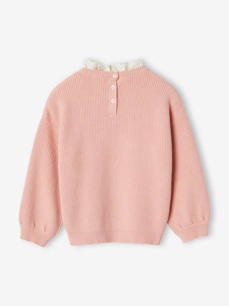 Weiter Mädchen Pullover mit Kragen bonbon rosa+himmelblau+puderbeige+rayé marine+rosa 