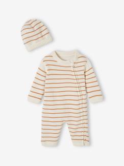 Baby-Baby-Set aus gestreiftem Strick: Overall & Mütze