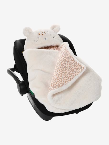 Nid d'ange transformable en peluche Ourson beige+écru+gris souris+kaki+rose imprimé 