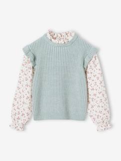 Fille-Pull, gilet, sweat-Pull effet 2 en 1 fille manches en gaze de coton