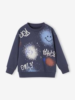 Junge-Jungen Rundhals-Sweatshirt mit Graffiti-Print, Recycling-Polyester