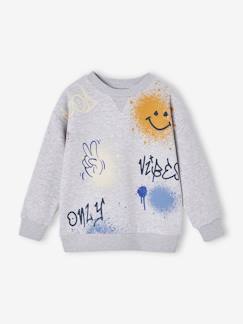 Junge-Jungen Rundhals-Sweatshirt mit Graffiti-Print, Recycling-Polyester