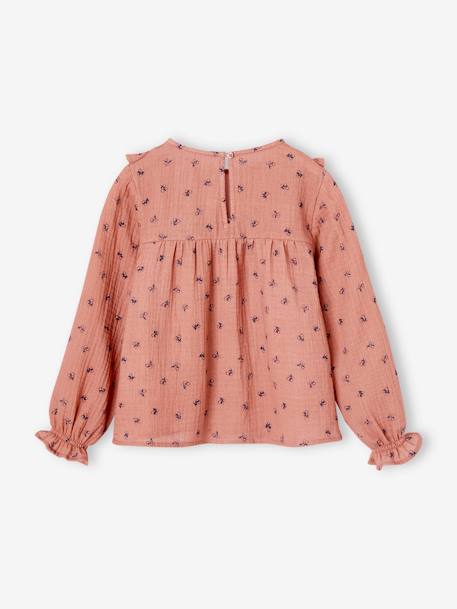 Blouse à volant en gaze de coton fille blush+écru+vert de gris 