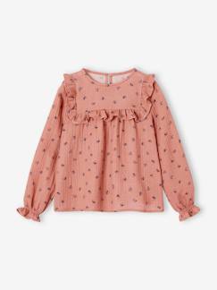 Fille-Chemise, blouse, tunique-Blouse à volant en gaze de coton fille