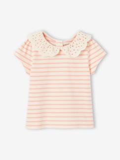 Bébé-T-shirt, sous-pull-Tee-shirt rayé bébé fille col en broderie anglaise