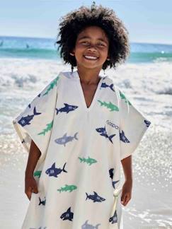 Linge de maison et décoration-Poncho de bain enfant REQUINS personnalisable, avec coton recyclé