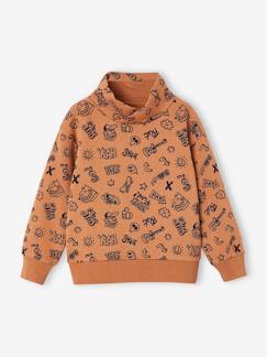 Junge-Pullover, Strickjacke, Sweatshirt-Sweatshirt-Jungen Sweatshirt mit Schalkragen und Print, Recycling-Polyester