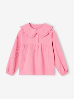 Fille-Chemise, blouse, tunique-Blouse en gaze col Claudine fantaisie fille