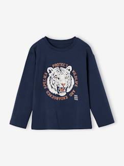 Junge-T-Shirt, Poloshirt, Unterziehpulli-Jungen Shirt mit Tigermotiv und Recycling-Baumwolle