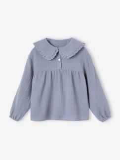 Fille-Chemise, blouse, tunique-Blouse en gaze col Claudine fantaisie fille