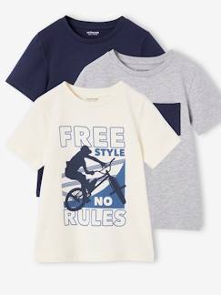 Junge-T-Shirt, Poloshirt, Unterziehpulli-T-Shirt-3er-Pack Jungen T-Shirts mit Rundhals Basic