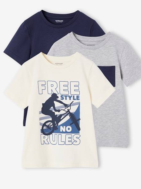 3er-Pack Jungen T-Shirts mit Rundhals Basic gelb+pfauenblau+wollweiß 