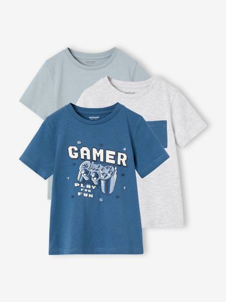 3er-Pack Jungen T-Shirts mit Rundhals Basic gelb+pfauenblau+wollweiß 