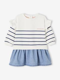 Baby-Kleid, Rock-Mädchen 2-in-1-Kleid mit Streifen und Denim