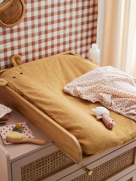 Lot de 2 housses de matelas à langer animaux en éponge bleu grisé+blush+noisette+noix de pécan 