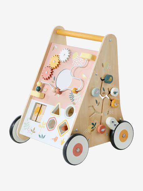 Chariot de marche avec freins en bois FSC® BLANC MOYEN UNI AVEC DECOR+bois+rose 