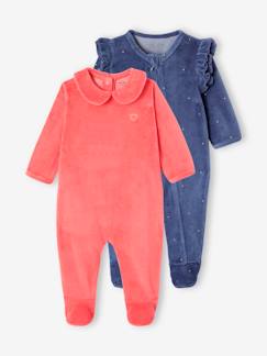 Baby-Strampler, Pyjama, Overall-2er-Pack Baby Samt-Strampler mit Kragen und Volants Oeko-Tex