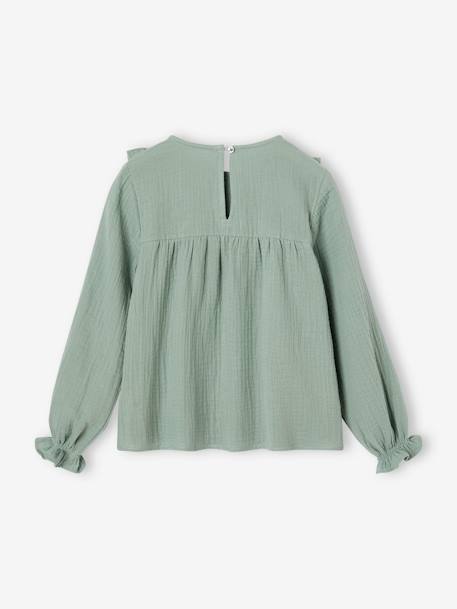 Blouse à volant en gaze de coton fille blush+écru+vert de gris 