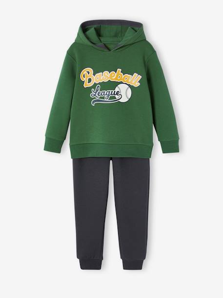 Ensemble sport garçon sweat à capuche et jogging bleu grisé+noix de pécan+vert 