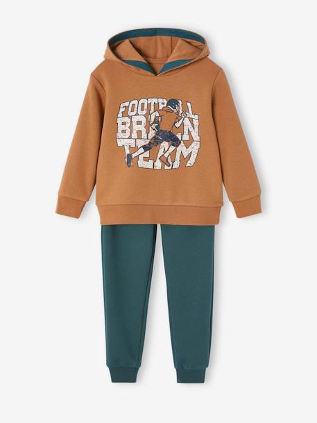 Ensemble sport garçon sweat à capuche et jogging bleu grisé+noix de pécan+vert 