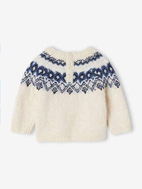 Pull jacquard bébé garçon en maille mousseuse ultra douce écru 