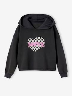 Fille-Pull, gilet, sweat-Sweat court à capuche sport fille motif coeur damier