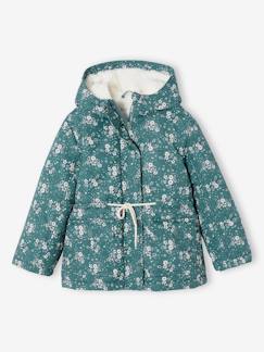 Fille-Parka à capuche motifs fleurs doublée sherpa fille