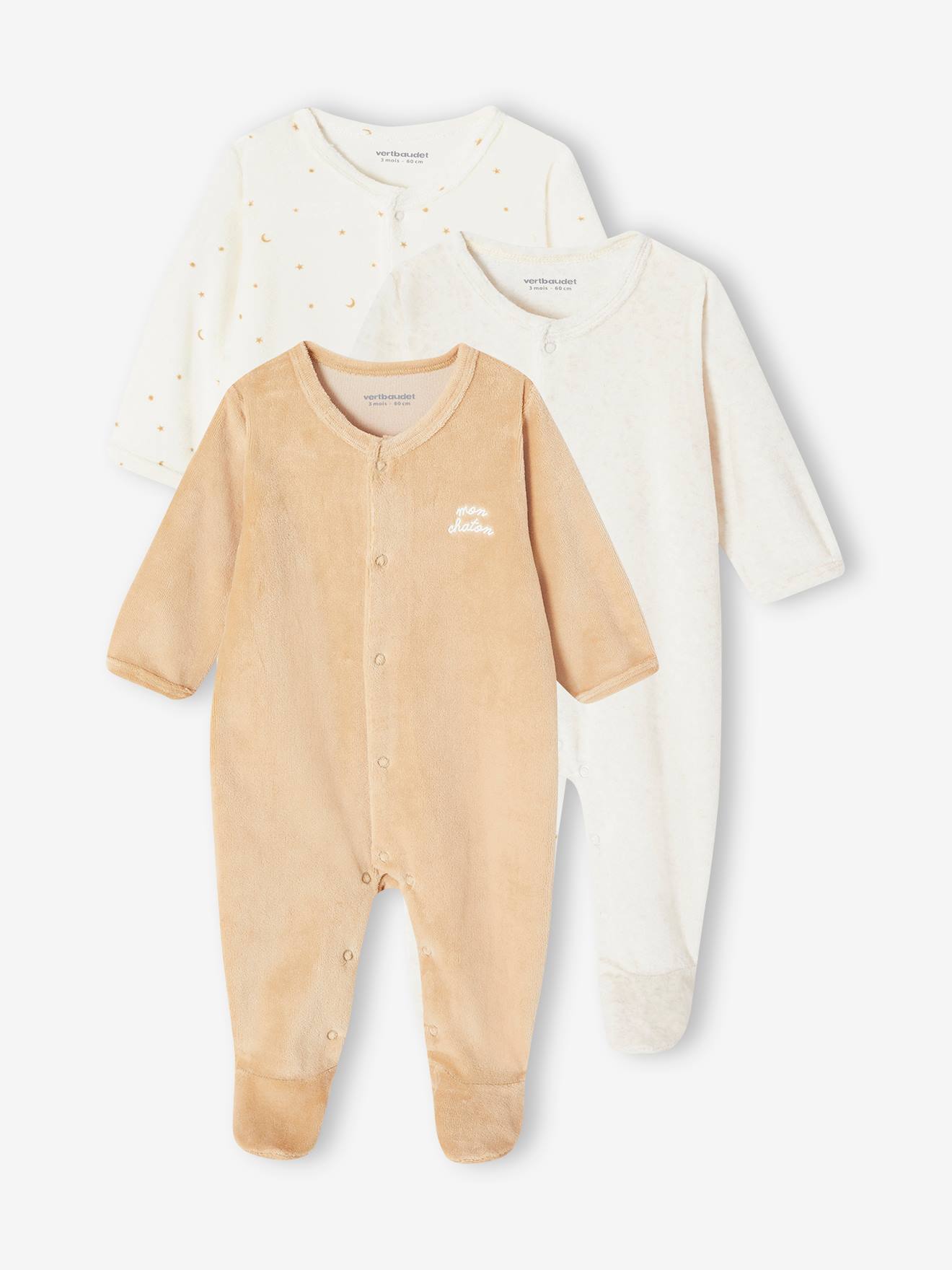 Lot De 3 Dors-bien Bébé Vertbaudet - Velours Ouverture Naissance - Taille 3M-36 Mois - Vert D'eau