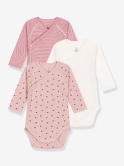 Baby-3er-Pack Baby Wickelbodys mit langen Ärmeln & Herzen PETIT BATEAU, Bio-Baumwolle