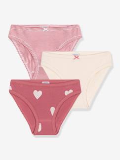 Mädchen-Unterwäsche-3er-Pack Kinder Baumwoll-Slips mit Herzen PETIT BATEAU