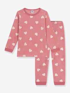 Mädchen-Pyjama, Overall-Langer Mädchen Samt-Schlafanzug mit Herzen PETIT BATEAU