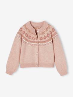 Fille-Pull, gilet, sweat-Gilet jacquard fille maille fantaisie fil brillant