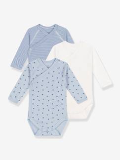 Baby-Body-3er-Pack Baby Wickelbodys mit langen Ärmeln & Sternen PETIT BATEAU, Bio-Baumwolle