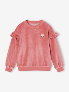 Mädchen-Mädchen Samt-Sweatshirt mit Katze und Volants