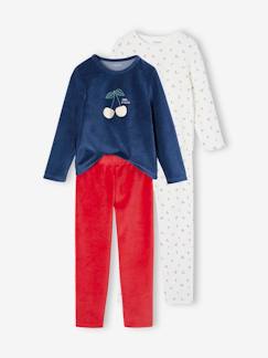 Mädchen-Pyjama, Overall-2er-Pack Mädchen Samt-Schlafanzüge mit Kirschen BASIC Oeko-Tex