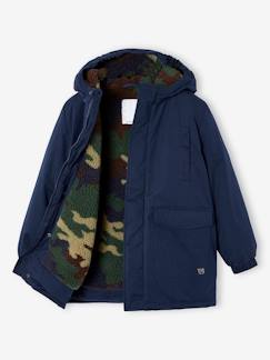 Garçon-Manteau, veste-Parka à capuche doublée sherpa camouflage garçon