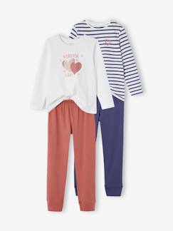 Mädchen-Pyjama, Overall-2er-Pack lange Mädchen Schlafanzüge mit Herzen Oeko-Tex