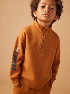 Junge-Pullover, Strickjacke, Sweatshirt-Sweatshirt-Jungen Sweatshirt mit Stehkragen und Basketball-Print, Recycling-Anteil