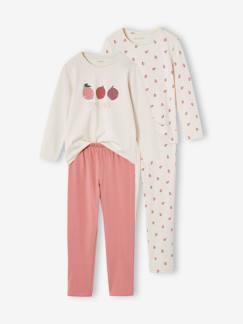 Mädchen-Pyjama, Overall-2er-Pack lange Mädchen Schlafanzüge Basic