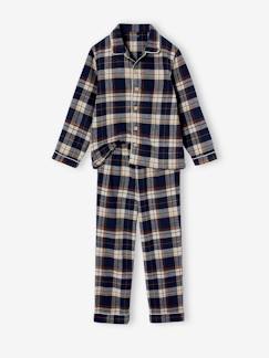 Junge-Pyjama, Overall-Jungen Schlafanzug aus Flanell mit Karos, personalisierbar Oeko-Tex